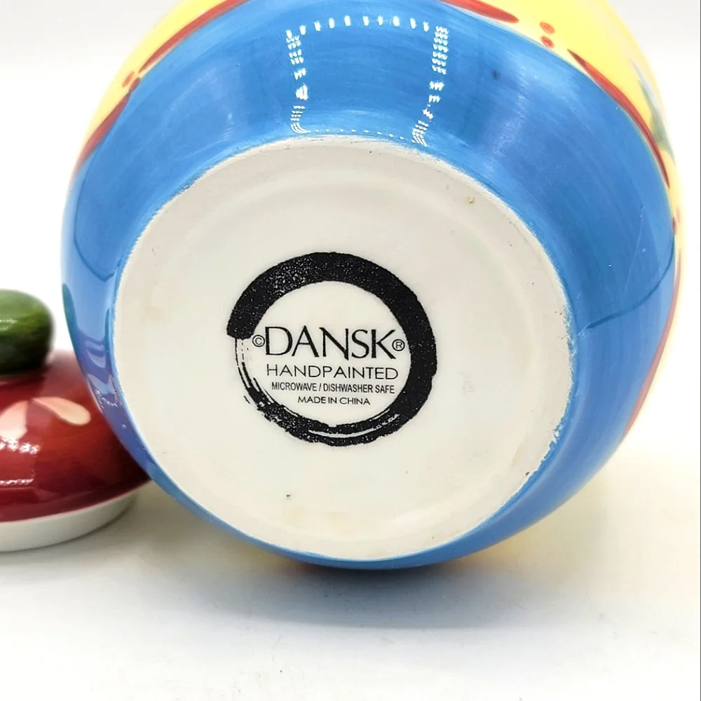 Dansk Taboo Saffron Hand Painted Floral Folk Art Sugar Bowl with Lid Vintage